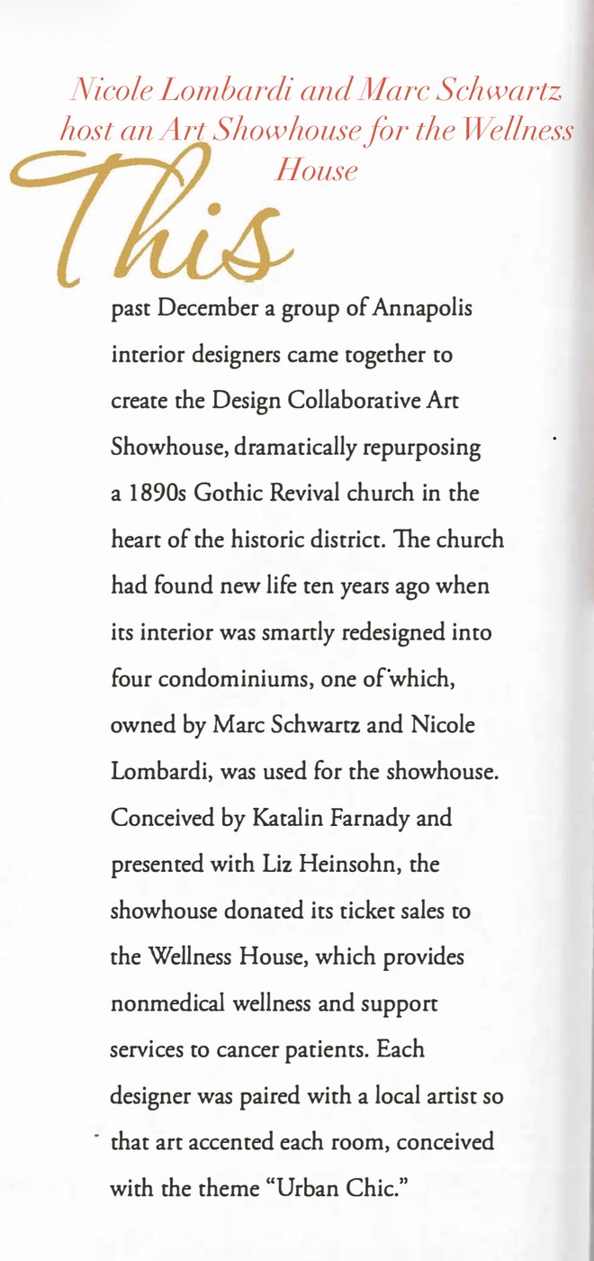 Magazine article page about the Design Collaborative Art Showhouse hosted for the Wellness House