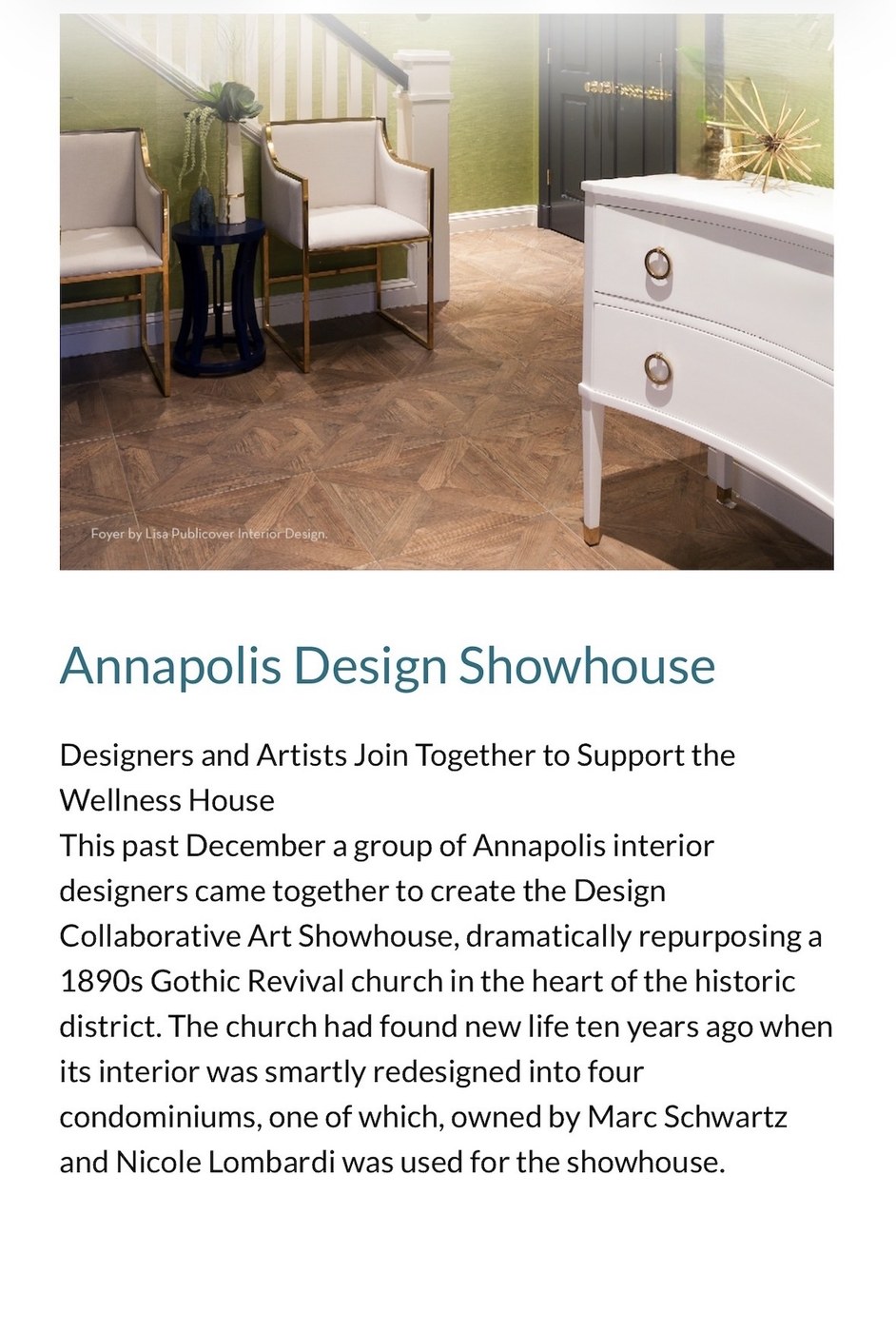 Annapolis Home Magazine article text describing the Design Collaborative Art Showhouse